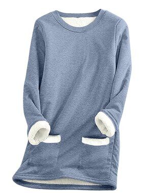Fleece Lined Sweatshirt Women Solid Color Sherpa Pullover Oversized